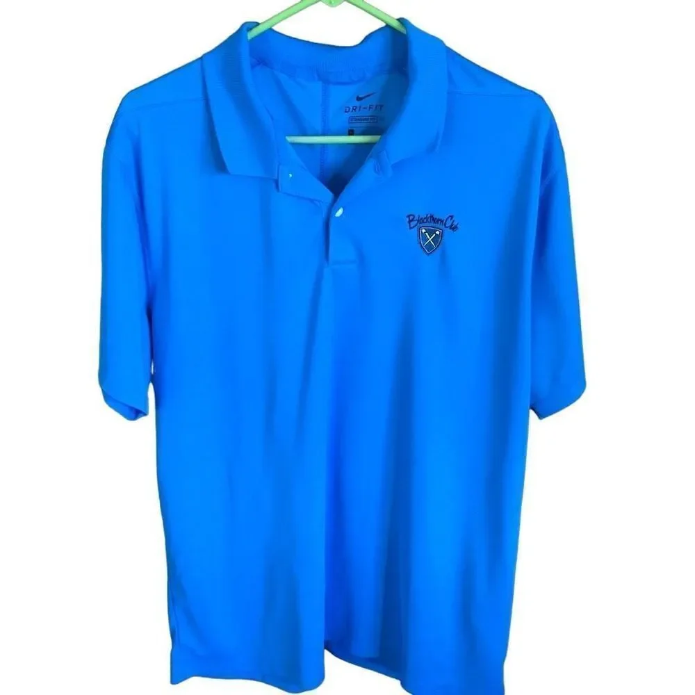 Nike Dri fit Golf polo shirt standard Size L Mens blue athletic Blackthorn logo
